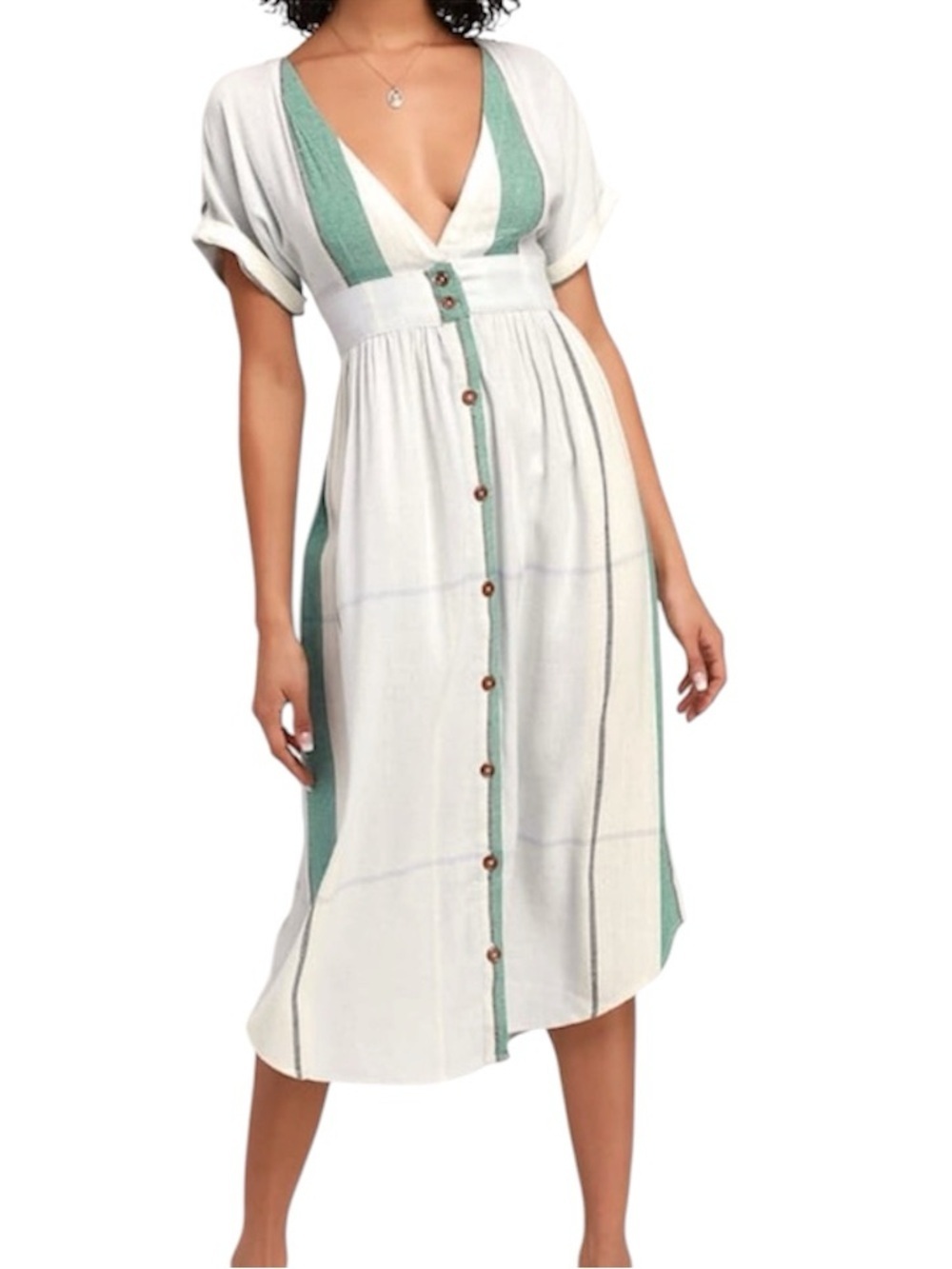 O’Neill Reid Multi Stripe Button Up Midi Dress